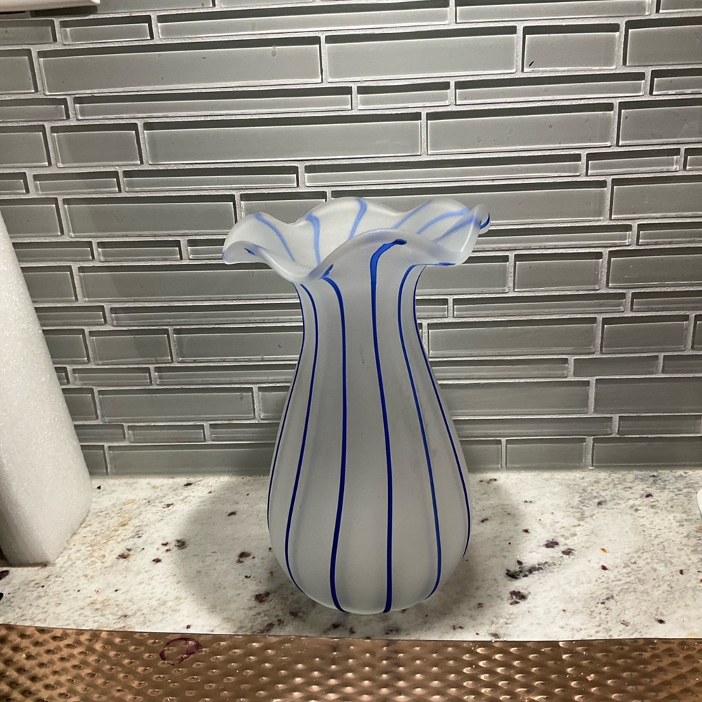 Chic Frosted Vase with Blue Accents